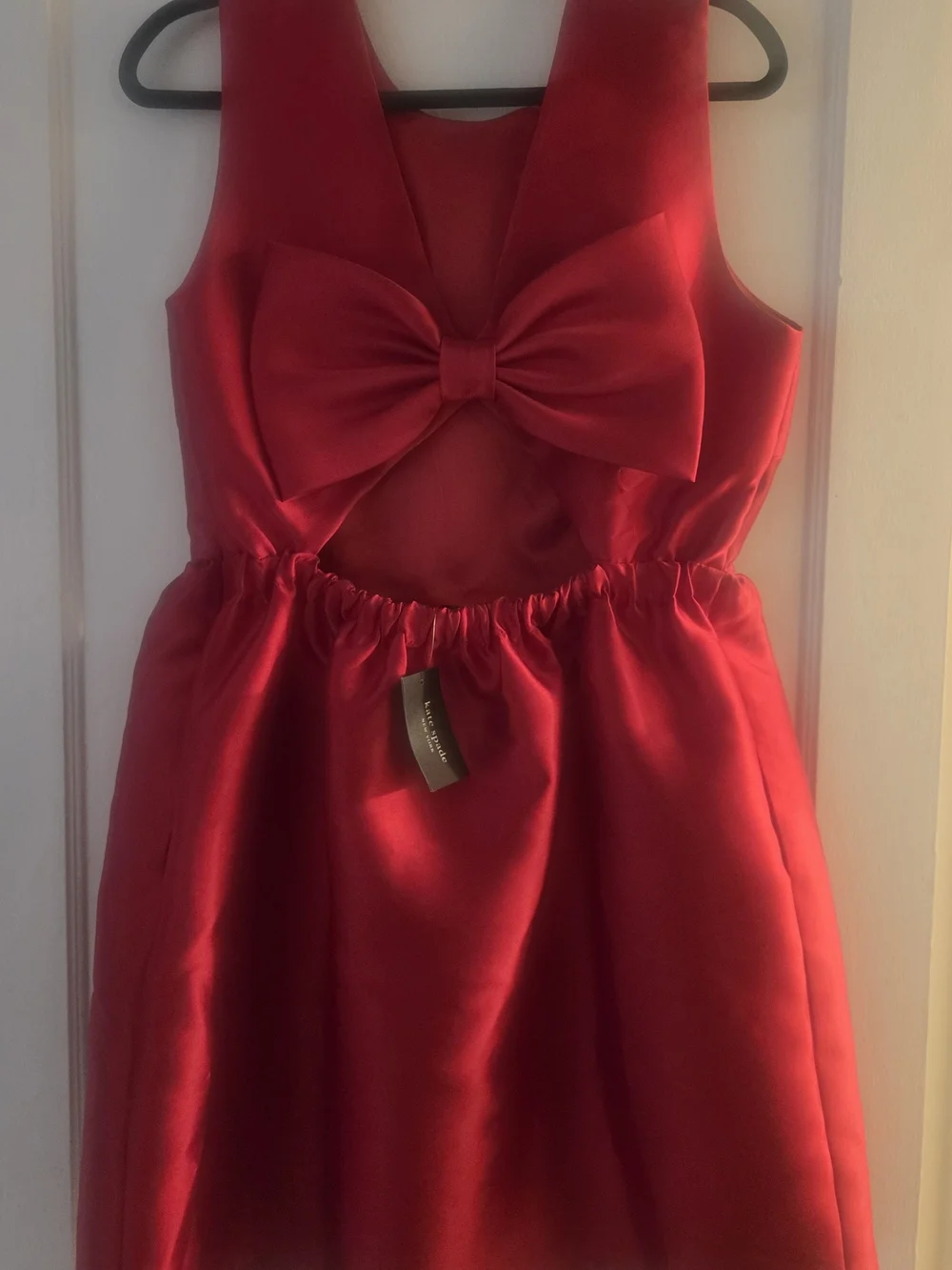 KATE SPADE Red FIT AND FLARE Bow Back Satin Mini Dress